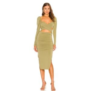 REVOLVE MAJORELLE Darla Midi Dress in Olive Green M